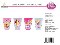 4 Verres en plastique Princesses Disney