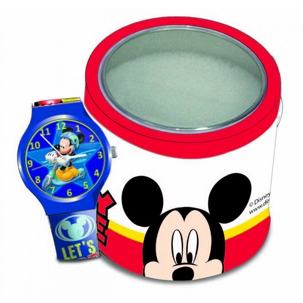 Montre analogique dans la boîte métallique Mickey