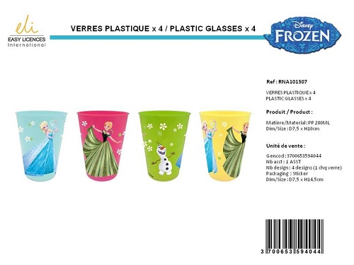 4 Verres en plastique Frozen/La reine des neiges