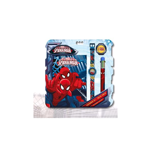 Set Spiderman Bloc Note + montre + stylo 6 couleurs